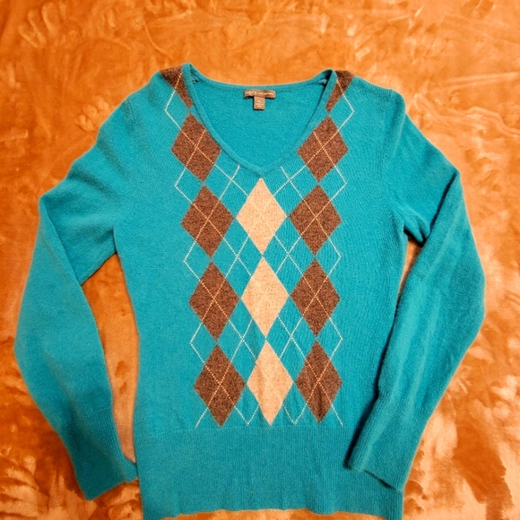 Apt 9 100% cashmere sweater size xl teal argyle - Picture 1 of 3